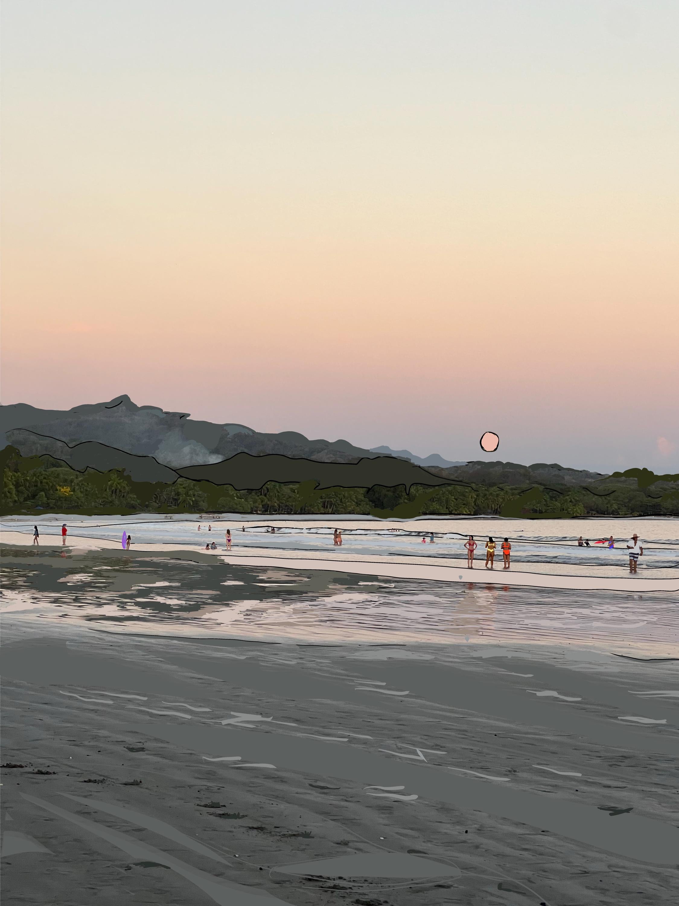 Costa Rica fine art print of a beach at sunset with mountains