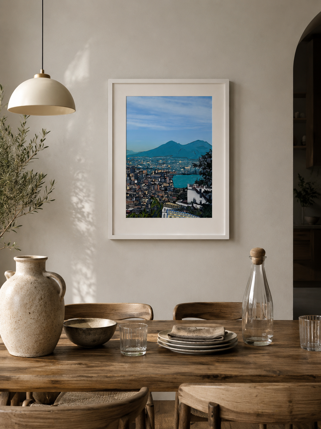 A3 framed Naples print scenic on wall