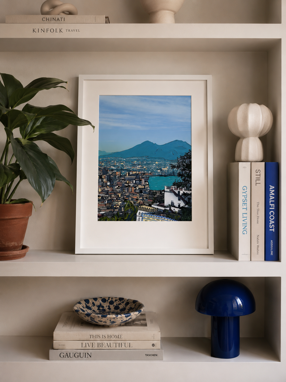 A4 Naples Art print framed on shelf