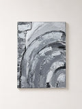 Argento - grey and white abstract acrylic painting on canvas, unframed and hanging on a wall