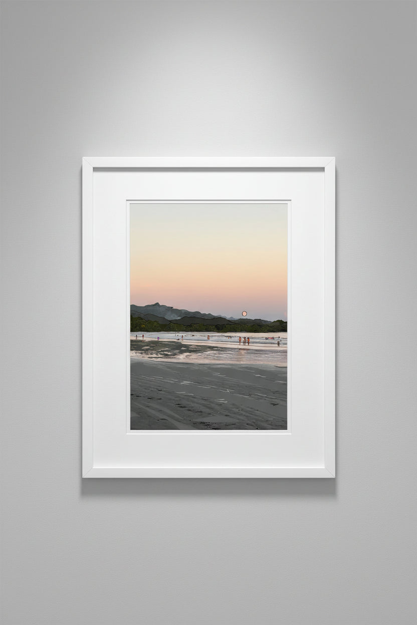 Framed Costa Rica print of a sunset beach scene on a wall