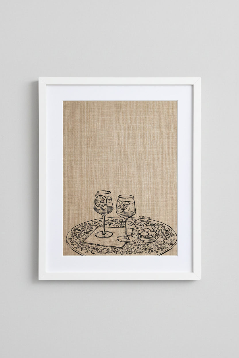  Framed Couple of Aperols print of aperitivo glasses on a wall