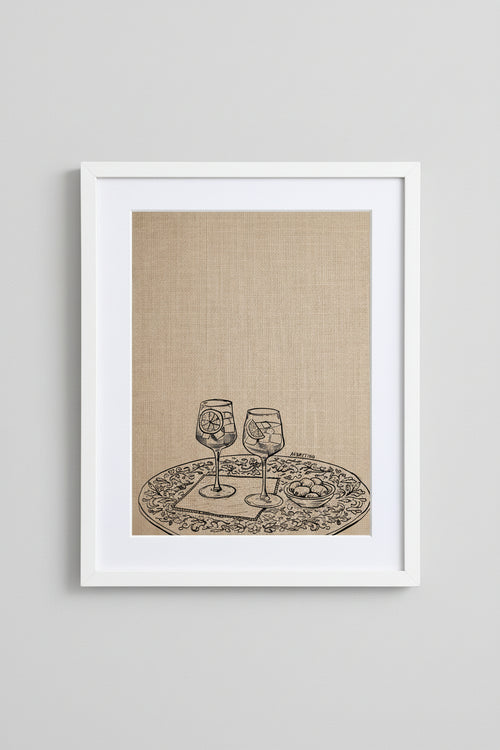  Framed Couple of Aperols print of aperitivo glasses on a wall