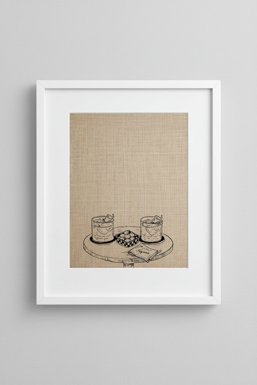 Framed Couple of Negronis print of cocktails on a table