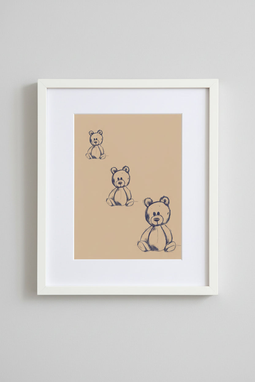 Framed Teddy Bears print of hand-drawn bears on a wall