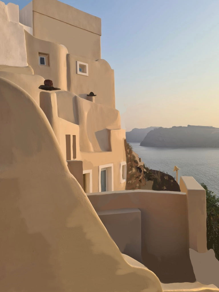 Oia Santorini fine art print of whitewashed buildings by the sea