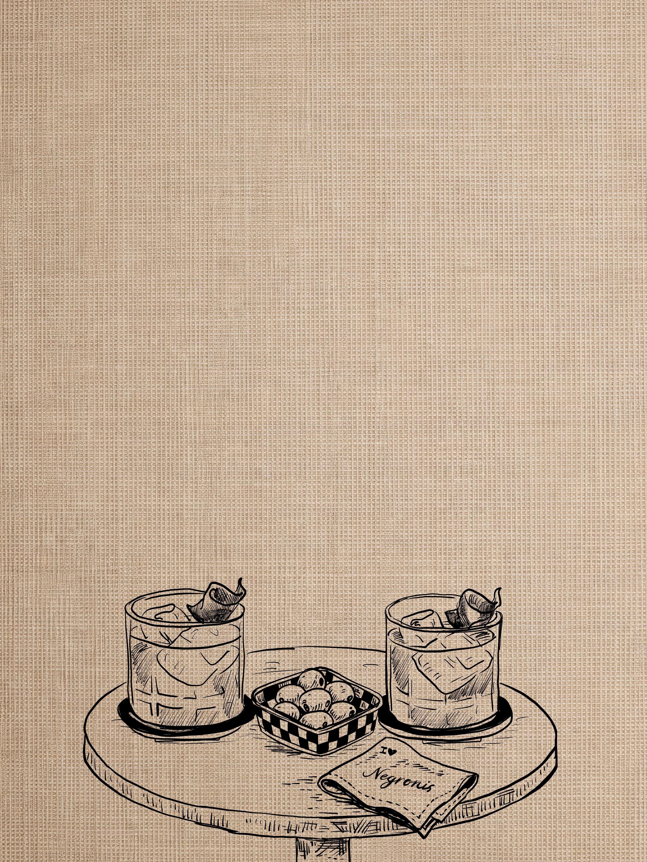 Unframed Couple of Negronis print of cocktails on a wall