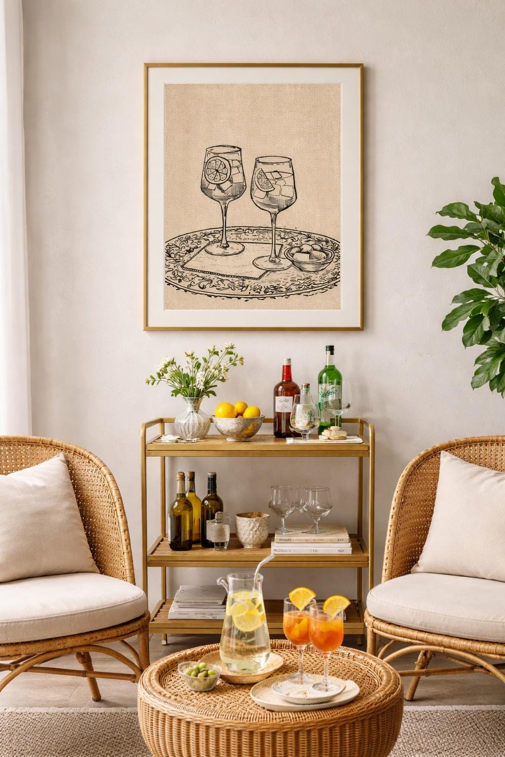 a3 Framed Couple of Aperols print of aperitivo glasses on a wall