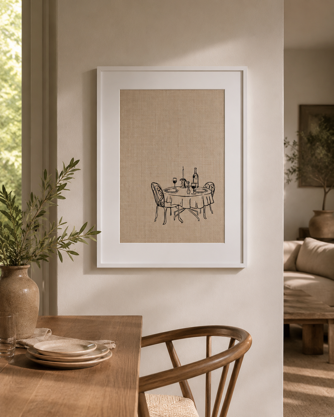 a3 Framed Date Night print of a candlelit table for two on linen