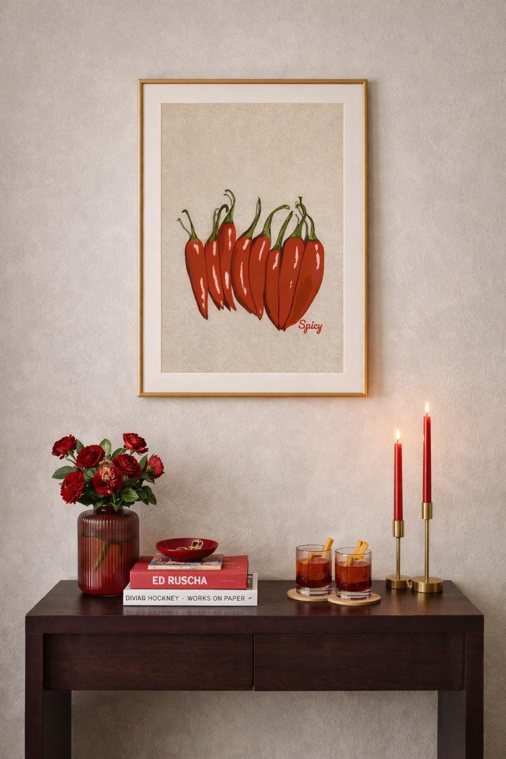 a3 Framed & mounted Picante print of red chilli peppers in a nice home-il_fullxfull.7652555372_ekel