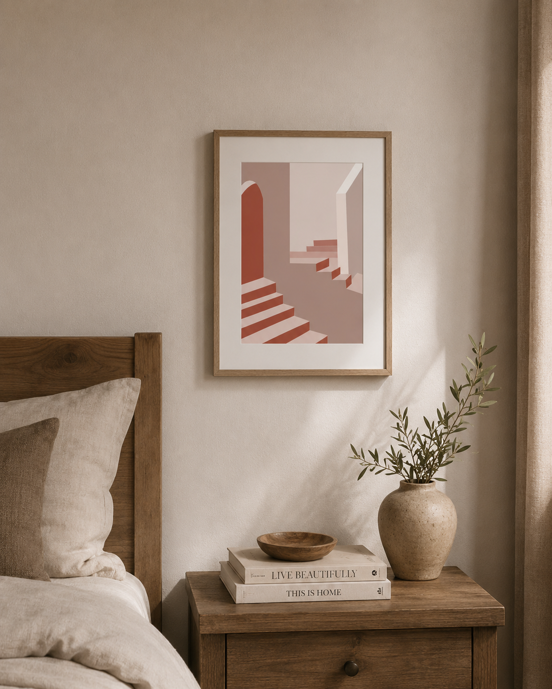 a4 Framed Scala print of a terracotta staircase on a wall