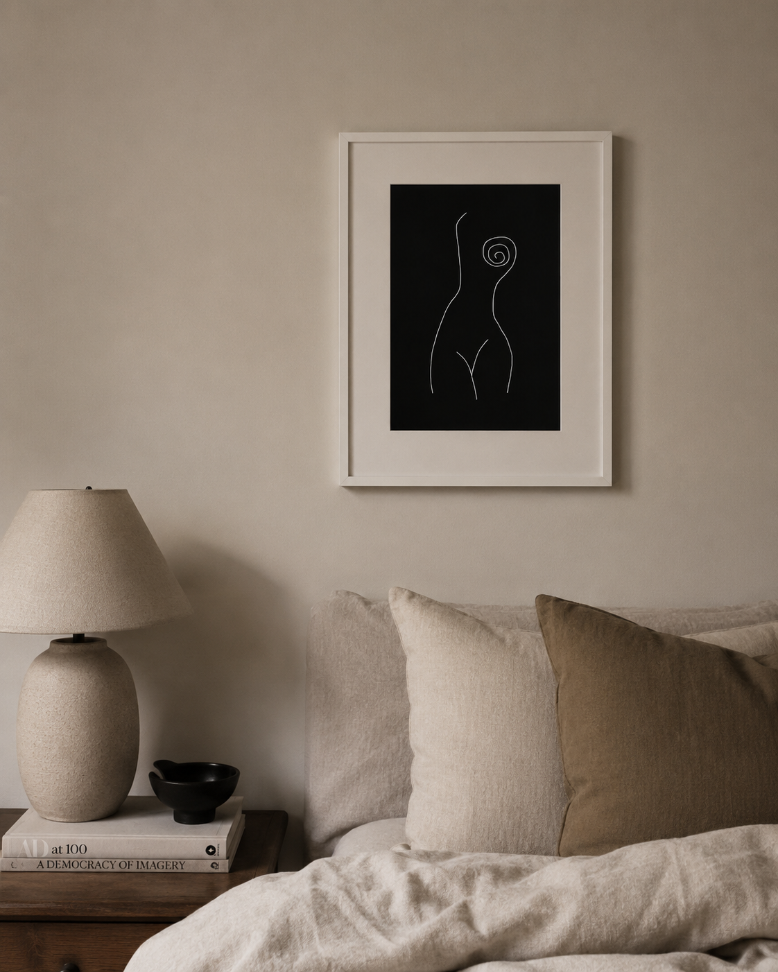 a4 Framed Venus II line-art print on a neutral wall in bedroom 