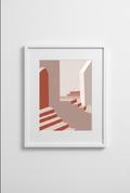 framed original Scala print of a terracotta staircase on a wall