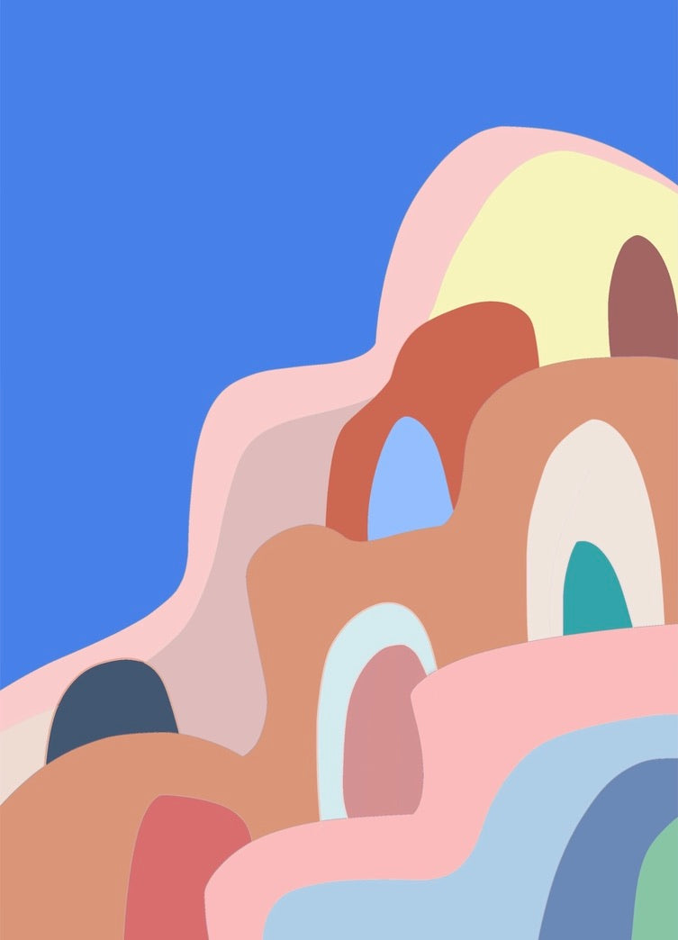 unframed Santorini Blue print of colourful arches